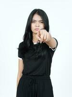 Pointing at you with angry face Of Beautiful Asian Woman Isolated On White Background photo