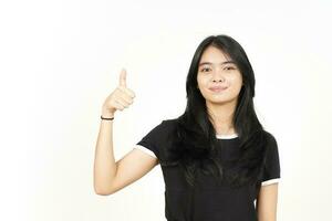 Showing Thumbs up Sign, Approved Sign Of Beautiful Asian Woman Isolated On White Background photo