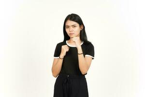 Punching fist to fight or angry Of Beautiful Asian Woman Isolated On White Background photo