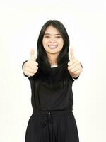 Showing Thumbs Up Of Beautiful Asian Woman Isolated On White Background photo