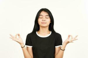 Meditation Gesture Of Beautiful Asian Woman Isolated On White Background photo