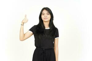 Showing Thumbs up Sign, Approved Sign Of Beautiful Asian Woman Isolated On White Background photo