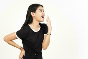 WOW shocked Face Side view of Beautiful Asian Woman Isolated On White Background photo