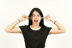 Hears bothering noise Of Beautiful Asian Woman Isolated On White Background photo