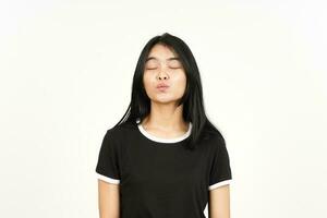 Blowing Kiss To You of Beautiful Asian Woman Isolated On White Background photo