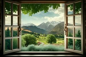 Landscape nature view background. view from window AI Generated photo