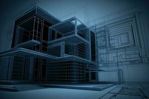 Architecture abstract blueprint wireframe render AI Generated photo