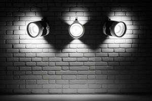 White brick wall with three spotlights AI Generated photo