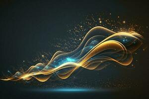 blue and gold futuristic particle beam stream, digital data flow Dynamic pattern AI Generated photo