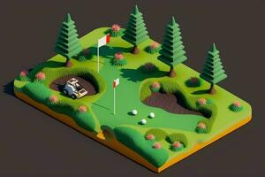 Golf course golfing putting 3d isolated isometric design AI Generated photo