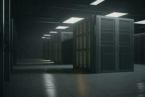 Modern dark data center, focus on the foreground AI Generated photo