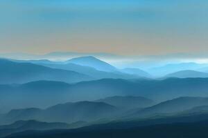 hermosa colinas y montañas, de colores de sombras de azul ai generado foto