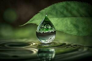 Waterdrop. Water Drop Leaf Environmental Conservation Balance Green Nature AI Generated photo