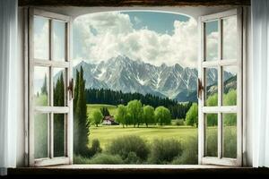 Landscape nature view background. view from window AI Generated photo