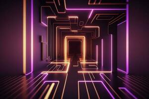 3d illustration of purple glowing color lines Technology geometry background AI Generated photo