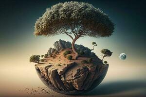 small planet with a tree on top of it AI Generated photo