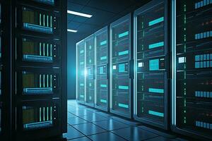 Server racks in computer network security server room data center AI Generated photo