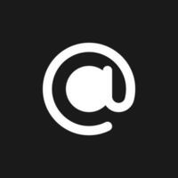 At sign dark mode glyph ui icon. Email address. Online communication. User interface design. White silhouette symbol on black space. Solid pictogram for web, mobile. Vector isolated illustration