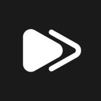 Fast forward button dark mode glyph ui icon. Music player bar. Next song. User interface design. White silhouette symbol on black space. Solid pictogram for web, mobile. Vector isolated illustration