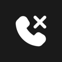 Decline phone call dark mode glyph ui icon. Reject feature. Ending option. User interface design. White silhouette symbol on black space. Solid pictogram for web, mobile. Vector isolated illustration