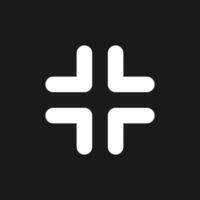 Exit full screen dark mode glyph ui icon. Video player bar button. User interface design. White silhouette symbol on black space. Solid pictogram for web, mobile. Vector isolated illustration