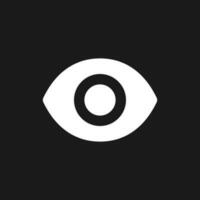 Seen dark mode glyph ui icon. Recently viewed. Wide opened eye. Reading. User interface design. White silhouette symbol on black space. Solid pictogram for web, mobile. Vector isolated illustration