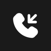 Incoming call dark mode glyph ui icon. Answer button. Cellphone. User interface design. White silhouette symbol on black space. Solid pictogram for web, mobile. Vector isolated illustration