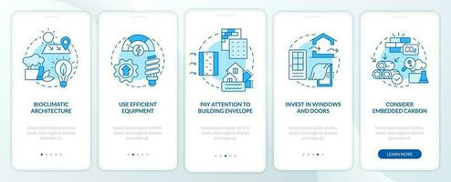 Net zero design approach blue onboarding mobile app screen. Walkthrough 5 steps editable graphic instructions with linear concepts. UI, UX, GUI template vector