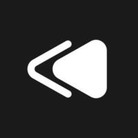 Fast reverse button dark mode glyph ui icon. Music player. Playing video. User interface design. White silhouette symbol on black space. Solid pictogram for web, mobile. Vector isolated illustration