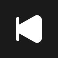 Skip previous button dark mode glyph ui icon. Music player. Playing video. User interface design. White silhouette symbol on black space. Solid pictogram for web, mobile. Vector isolated illustration