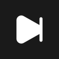 Skip next button dark mode glyph ui icon. Music player bar. Playing video. User interface design. White silhouette symbol on black space. Solid pictogram for web, mobile. Vector isolated illustration