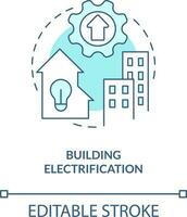 Building electrification turquoise concept icon. Energy efficiency. Net zero practice abstract idea thin line illustration. Isolated outline drawing. Editable stroke vector