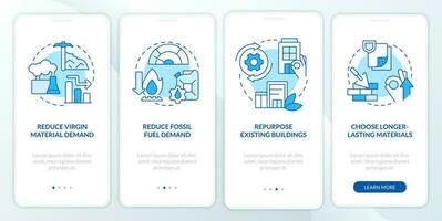 Net zero strategies blue onboarding mobile app screen. Decarbonization walkthrough 4 steps editable graphic instructions with linear concepts. UI, UX, GUI template vector