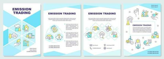 Emission trading blue brochure template. Decarbonization. Leaflet design with linear icons. Editable 4 vector layouts for presentation, annual reports