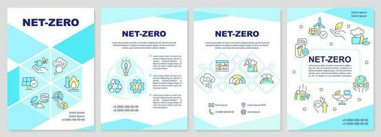 Net zero blue brochure template. Carbon removal technology. Leaflet design with linear icons. Editable 4 vector layouts for presentation, annual reports