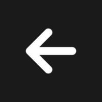 Leftwards arrow dark mode glyph ui icon. Setting menu. Selection mode. User interface design. White silhouette symbol on black space. Solid pictogram for web, mobile. Vector isolated illustration
