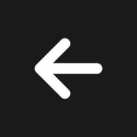 Leftwards arrow dark mode glyph ui icon. Setting menu. Selection mode. User interface design. White silhouette symbol on black space. Solid pictogram for web, mobile. Vector isolated illustration