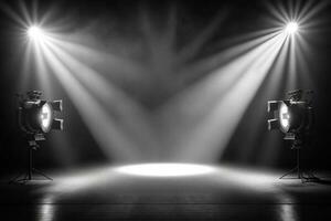 Empty stage with lighting equipment on a stage spotlight shines on the stage AI Generated photo