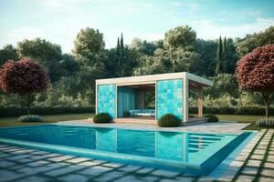 sencillo moderno diseño de un patio nadando piscina en el infinito estilo ai generado foto