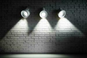 White brick wall with three spotlights AI Generated photo