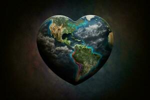 Heart shaped earth, free space for text AI Generated photo