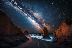 Great Ocean Road at night milky way view AI Generated photo