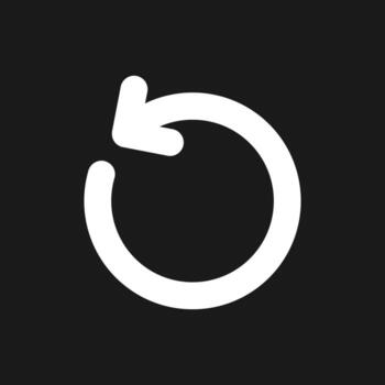 Turn dark mode glyph ui icon. Refresh. Rotating arrow. Counter clockwise. User interface design. White silhouette symbol on black space. Solid pictogram for web, mobile. Vector isolated illustration