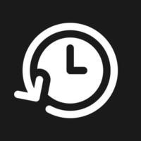 período de hora oscuro modo glifo ui icono. proyecto duración. alarma reloj. usuario interfaz diseño. blanco silueta símbolo en negro espacio. sólido pictograma para web, móvil. vector aislado ilustración