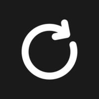 Repeat dark mode glyph ui icon. Reload page. Rotating arrow. Clockwise. User interface design. White silhouette symbol on black space. Solid pictogram for web, mobile. Vector isolated illustration