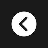 Arrow left button dark mode glyph ui icon. Move back. Previous track. User interface design. White silhouette symbol on black space. Solid pictogram for web, mobile. Vector isolated illustration