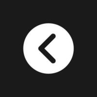 Arrow left button dark mode glyph ui icon. Move back. Previous track. User interface design. White silhouette symbol on black space. Solid pictogram for web, mobile. Vector isolated illustration