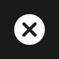 Delete button dark mode glyph ui icon. Alert error. Menu command. User interface design. White silhouette symbol on black space. Solid pictogram for web, mobile. Vector isolated illustration