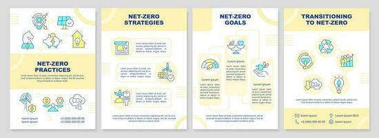 Net zero realization yellow brochure template. Remove carbon. Leaflet design with linear icons. Editable 4 vector layouts for presentation, annual reports