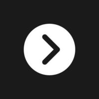 Arrow right button dark mode glyph ui icon. Next track. Menu command. User interface design. White silhouette symbol on black space. Solid pictogram for web, mobile. Vector isolated illustration